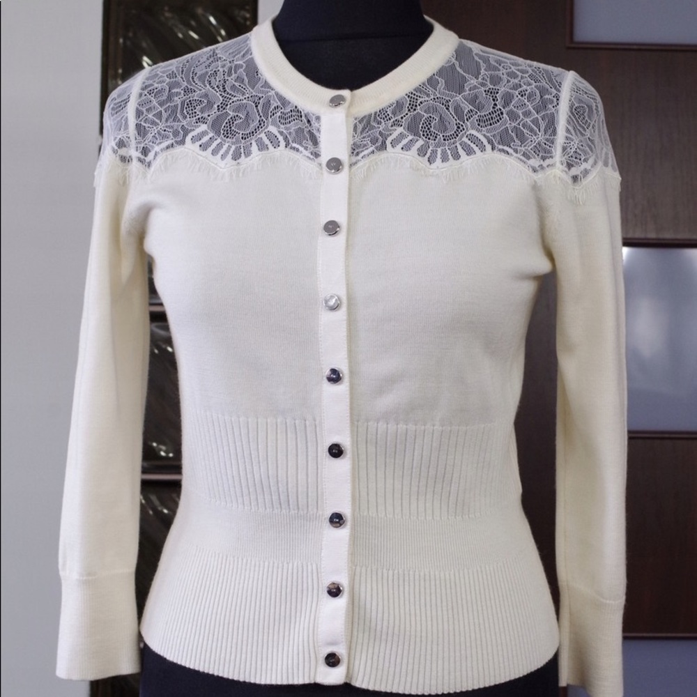 Karen Millen Cream/Off White Wool Cardigan
